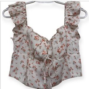 NWT Mine Floral Tie-Front Ruffle Blouse